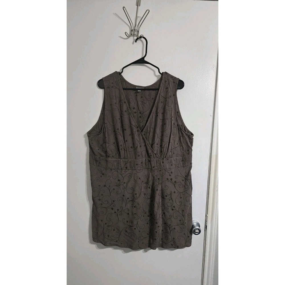 J Jill Dress Womens Wrap Dress 20W Brown Embroidered Minimalist Sleeveless‎